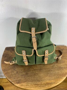 Vintage 90s Green Canvas and Leather Rucksack Backpack